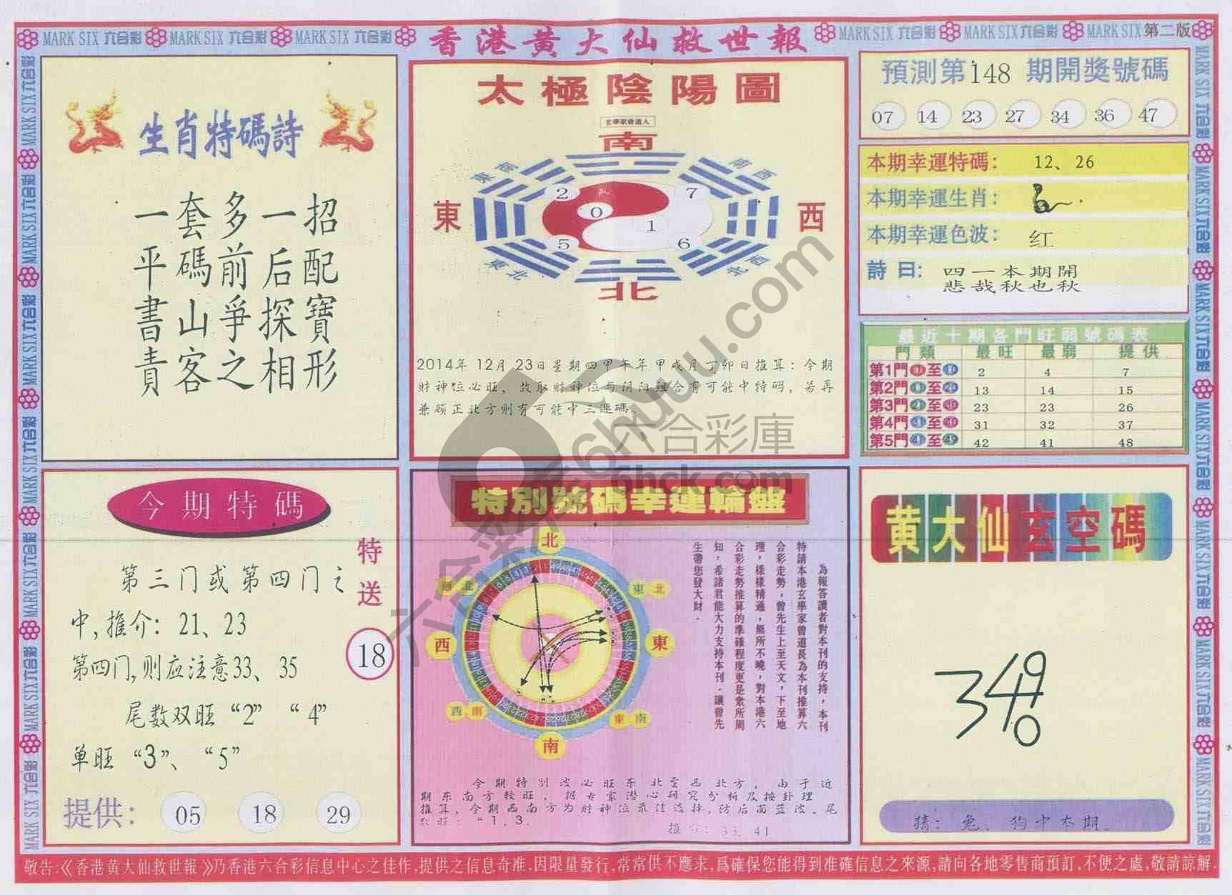 香港黄大仙救世报