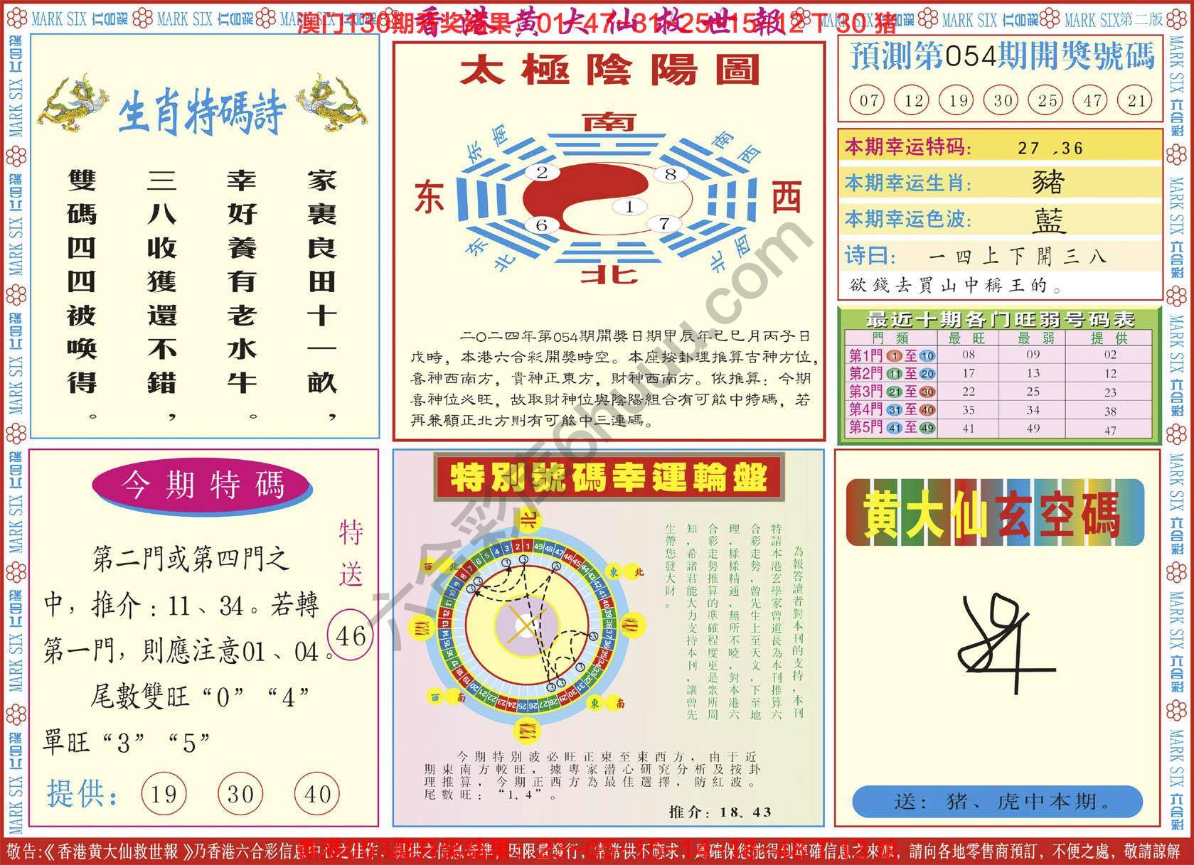 香港黄大仙救世报