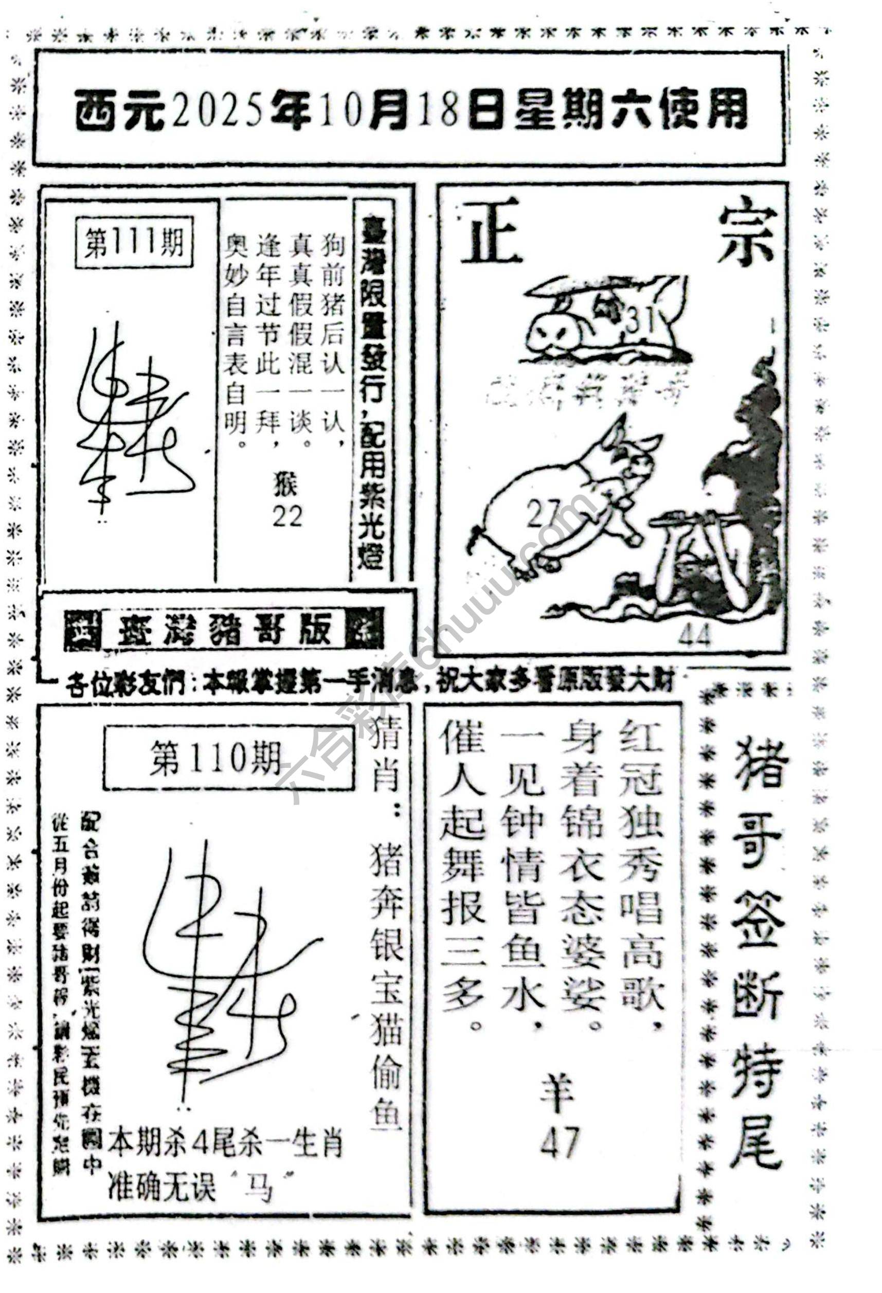 猪哥签断特尾