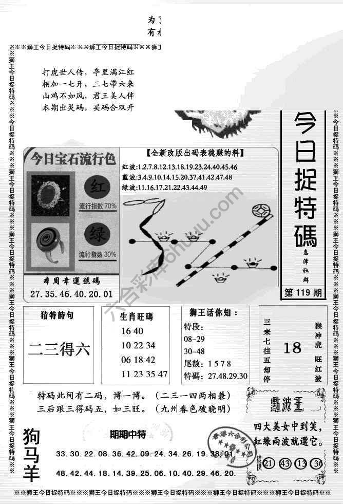 狮王今日抓特码