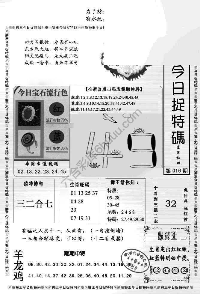狮王今日抓特码
