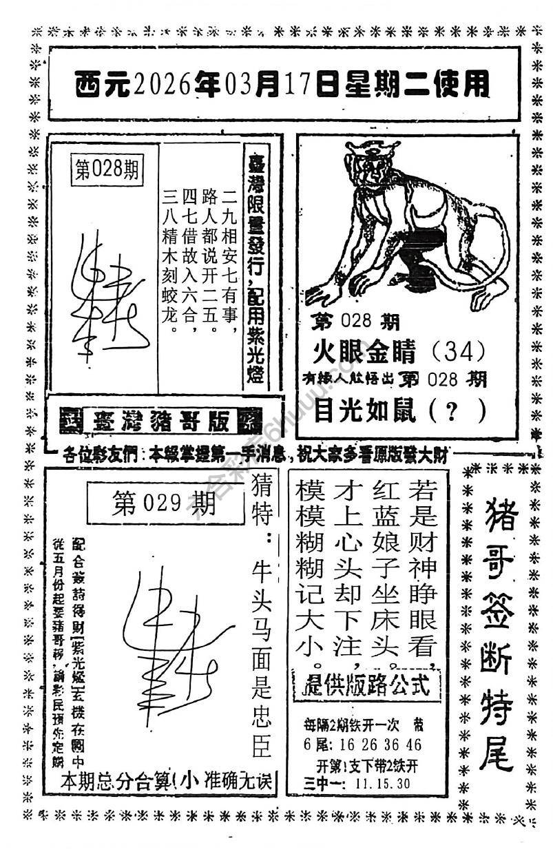 猪哥签断特尾