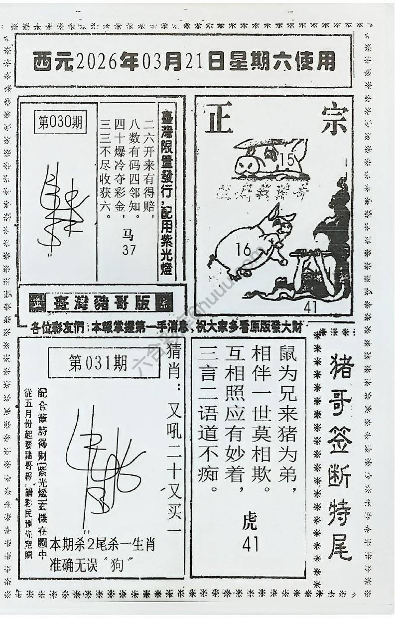 猪哥签断特尾