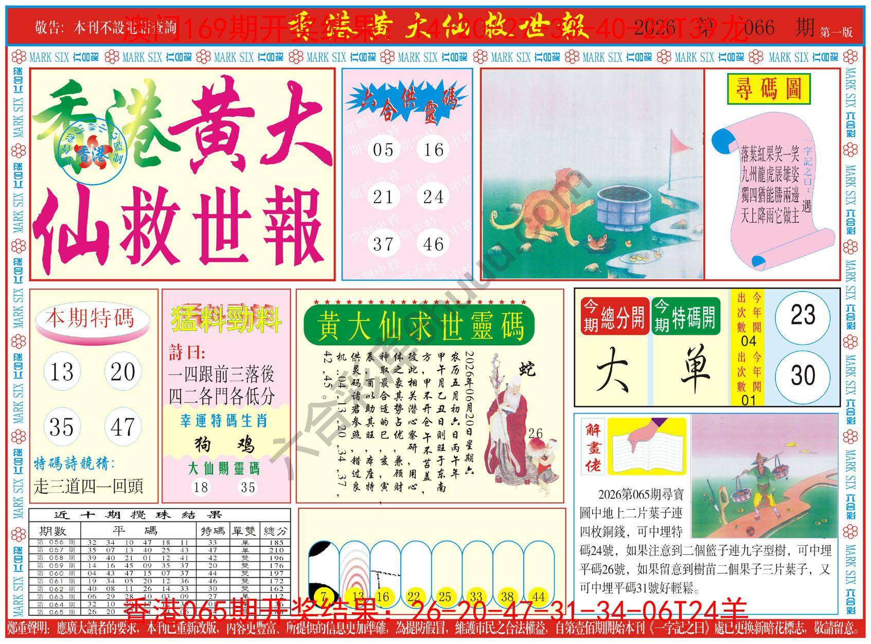 香港黄大仙救世报