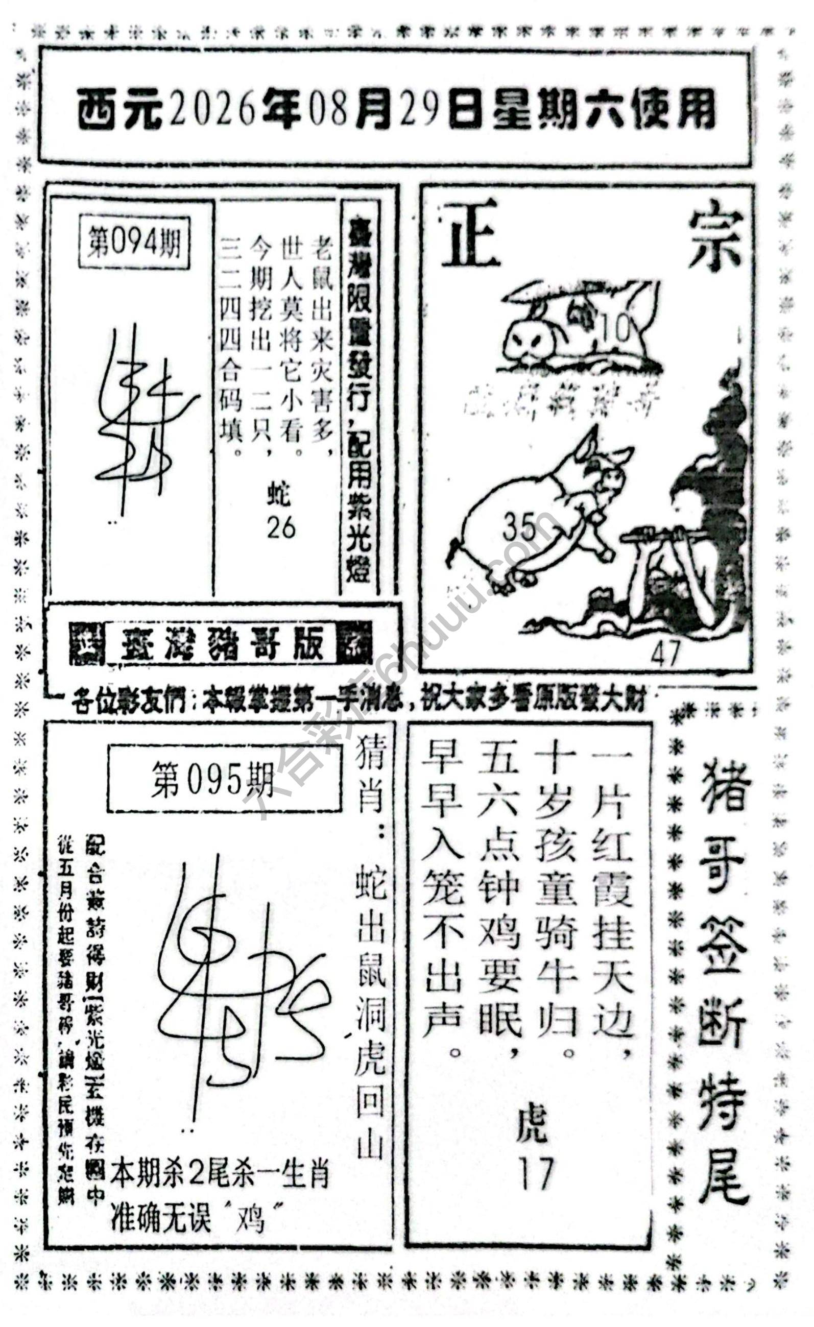猪哥签断特尾