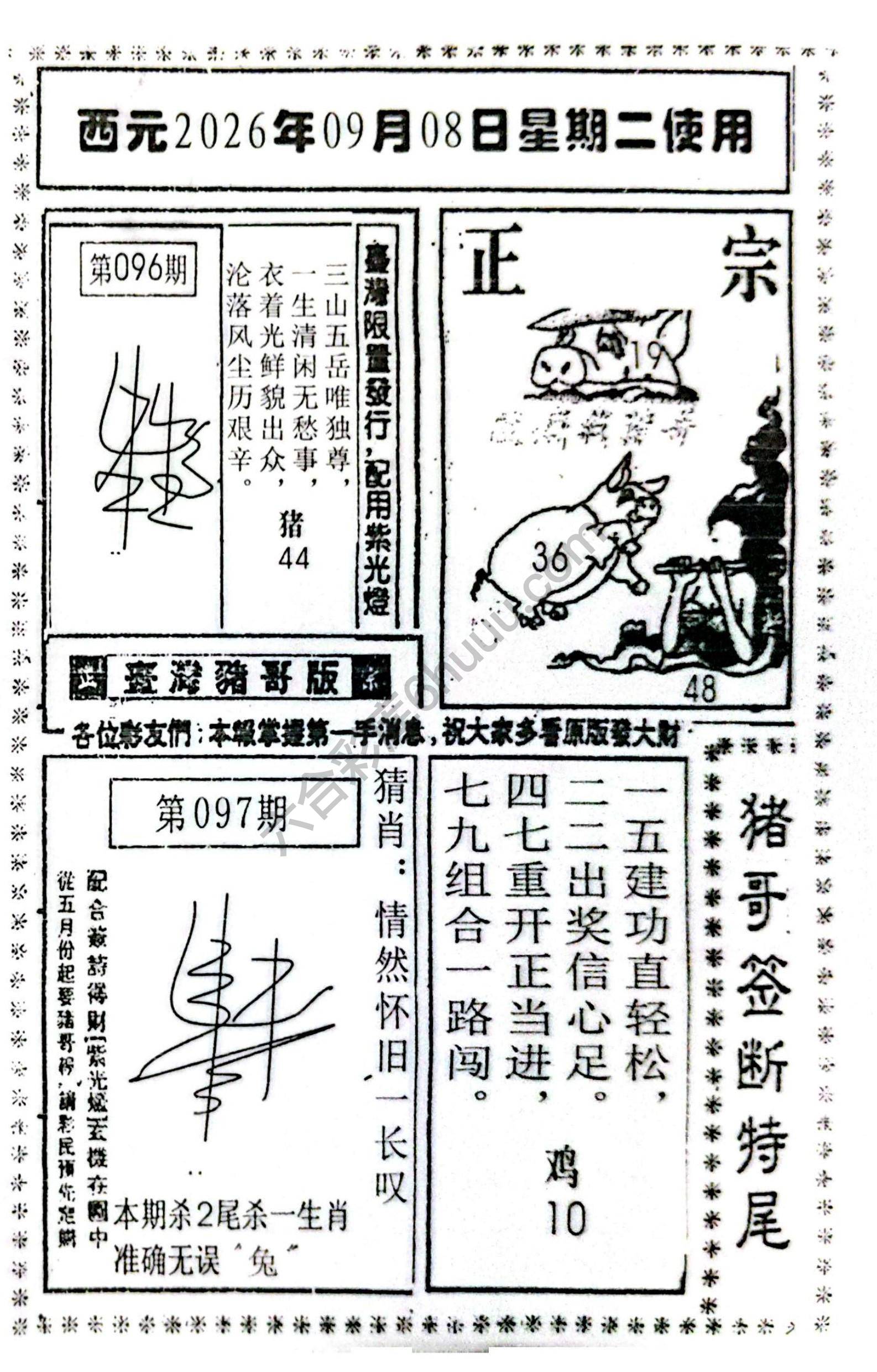 猪哥签断特尾