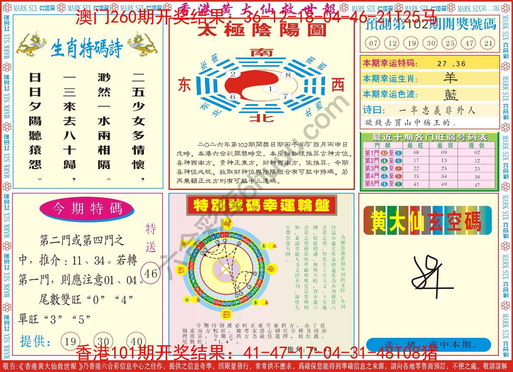 香港黄大仙救世报