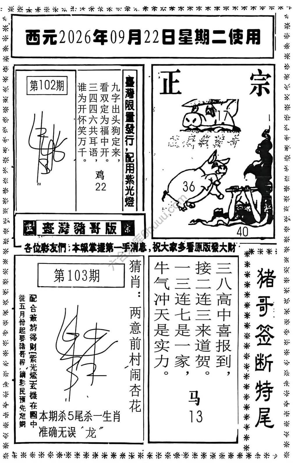 猪哥签断特尾