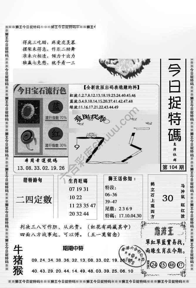 狮王今日抓特码