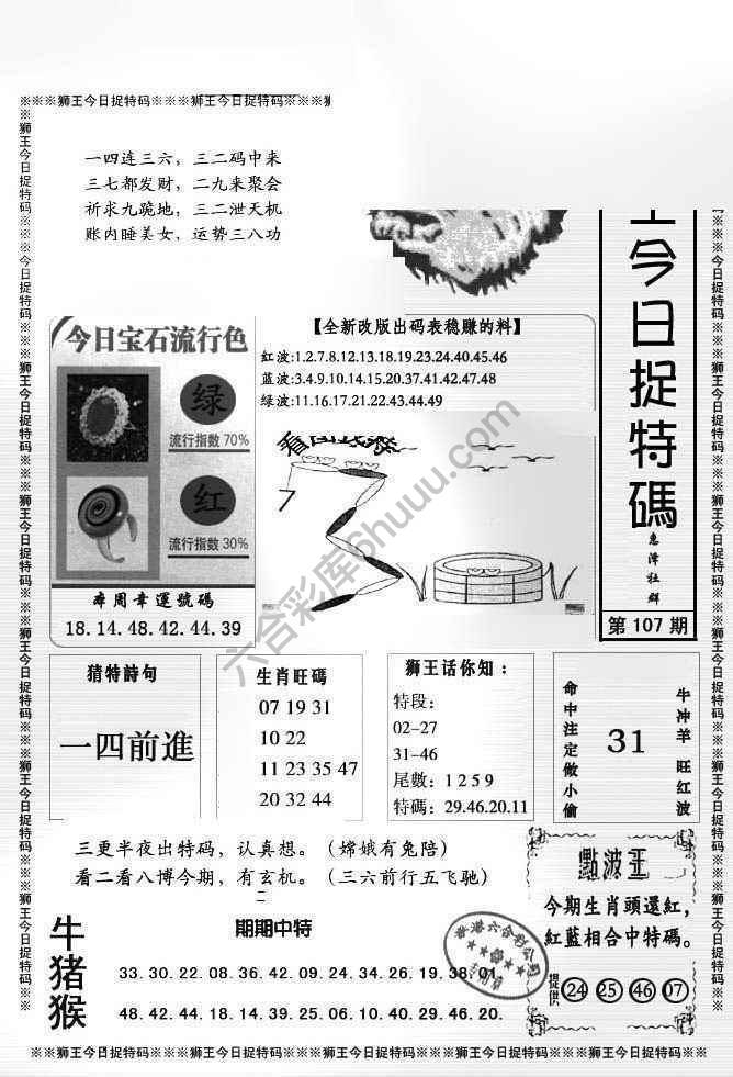 狮王今日抓特码